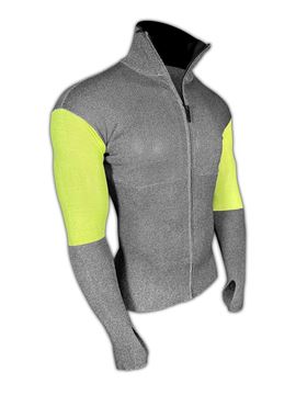 Picture of Magid M-Gard with AeroDex Technology Grey Full Zip Pullover with Hi-Viz Yellow Sleeves and Thumbholes – Cut Level A7 and A9